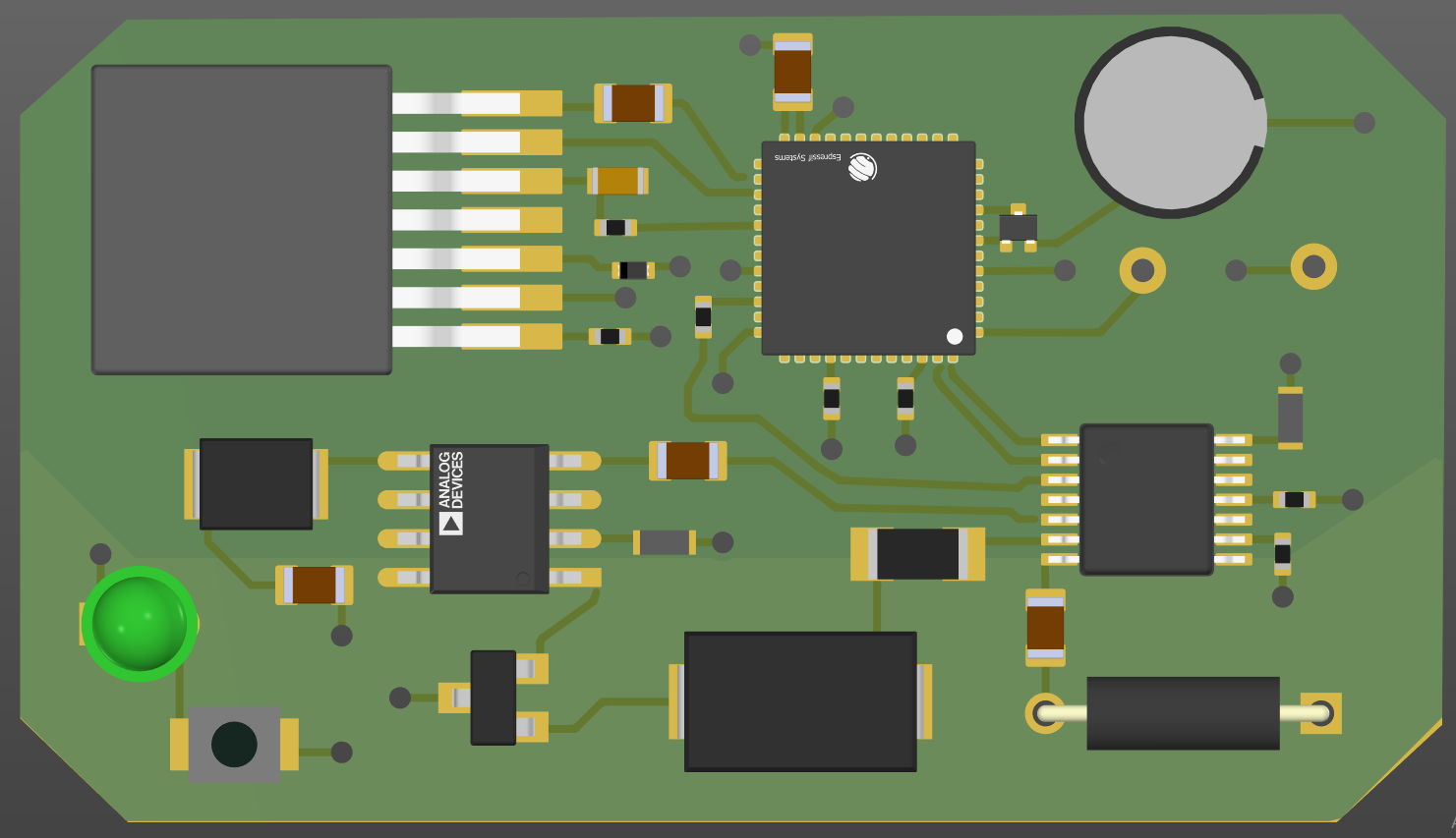 Printed circuit board hero image with interactive navigation regions.