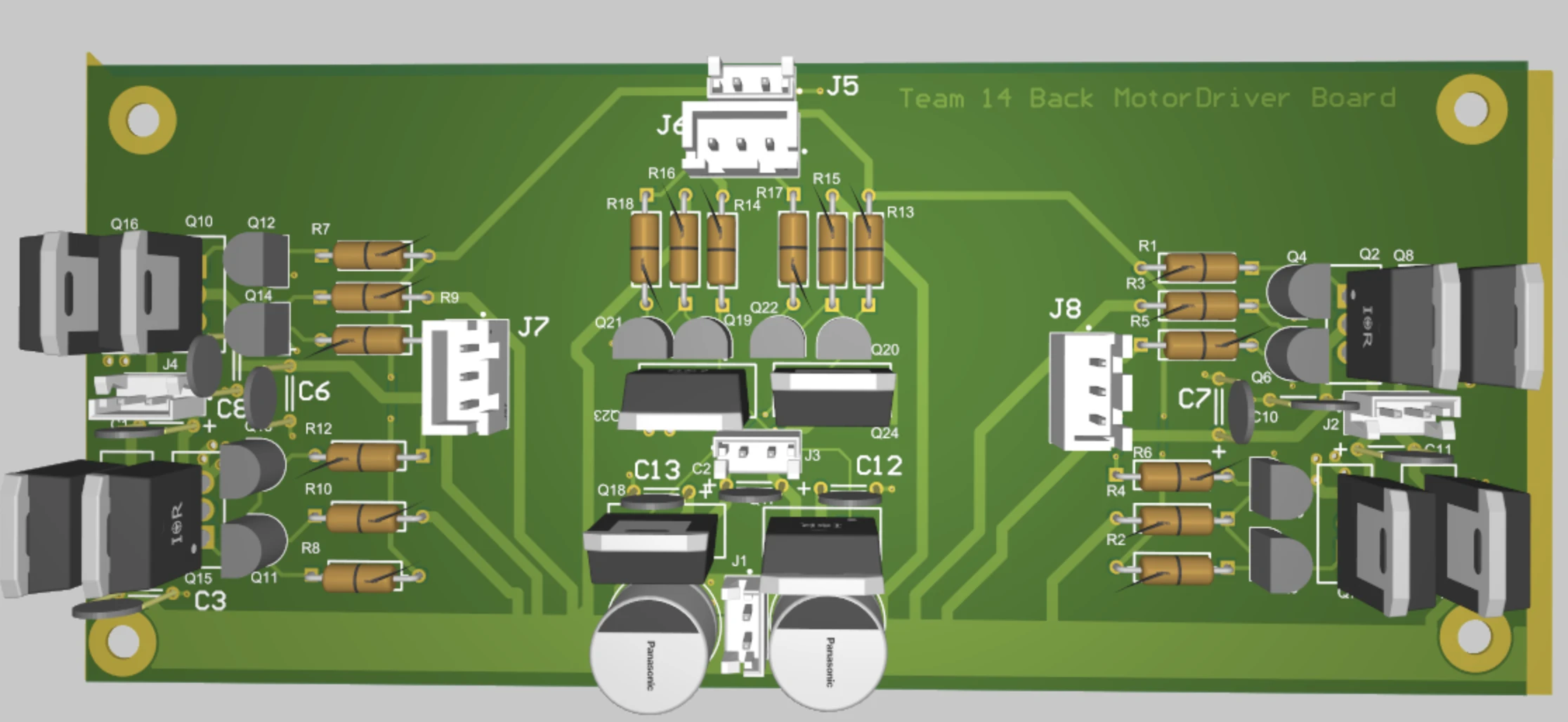 Three-dimensional render of the custom back motor-driver PCB