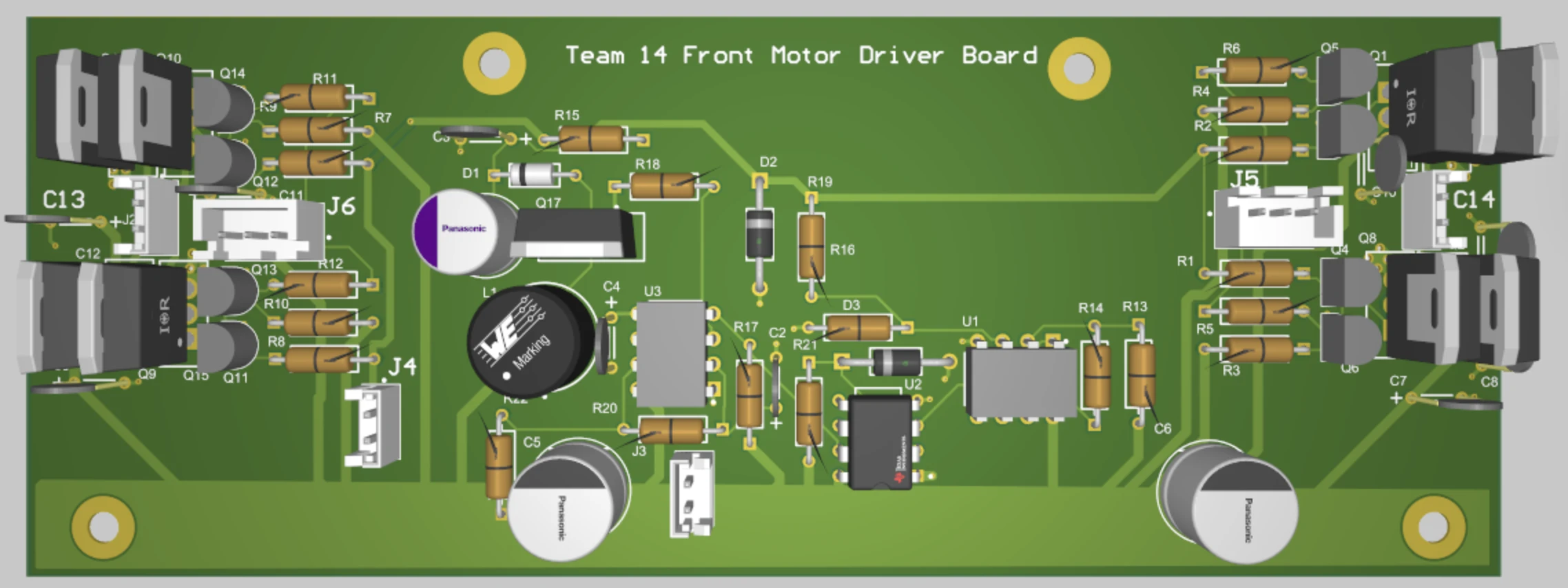 Three-dimensional render of the custom front motor-driver PCB